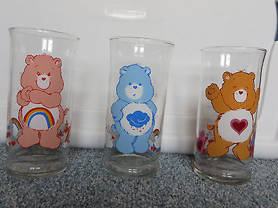 3 Vintage Care Bear Pizza Hut Drinking Glasses Limited edition series