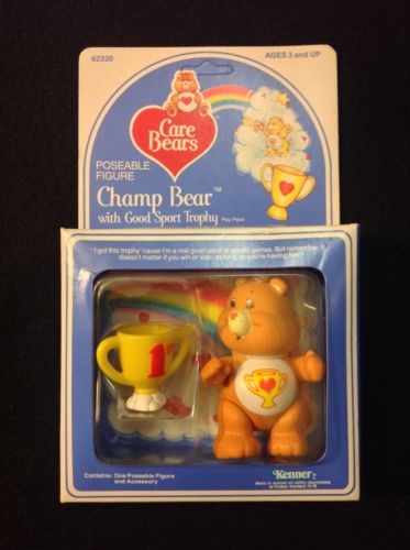 Vintage Kenner Care Bears Poseable Champ Bear Good Sport Trophy Accessory NRFB