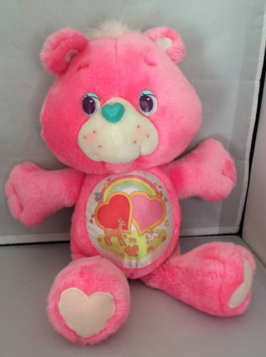 1991 VINTAGE KENNER LOVE-A-LOT CARE BEAR PINK W/ HEARTS/RAINBOW 12