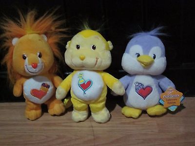 lot of 3 CAREBEAR COUSINS: BRAVE HEART Lion, COZY HEART Penquin, PLAYFUL Monkey