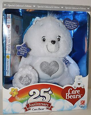 25th Anniversary White Tenderheart Care Bear Swarovski Chrystal Eyes- NIB w/ DVD