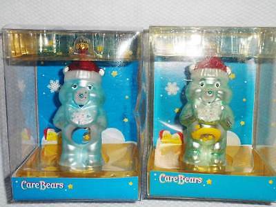 LOT OF 2 NEW IN BOX CARE BEARS GLASS CHRISTMAS ORNAMENTS