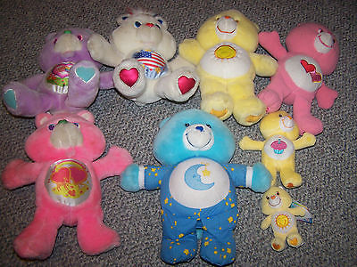 Lot of 8 different CARE BEARS -Light up Bedtime bear, 3 from 1991. 2004, 2005