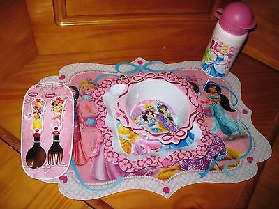 Disney Meal Time Magic Princess Set-placemat, bowl fork spoon plate water bottle