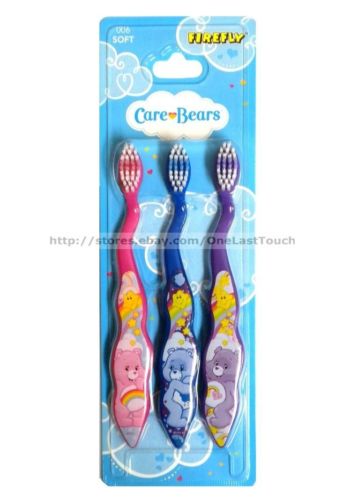 FIREFLY 3pc Toothbrush Set CARE BEARS Soft Bristles PINK BLUE PURPLE For Kids