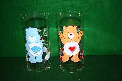 LOT OF 2 - 1983 Vintage Care Bears Limited Edition Pizza Hut Drinking Glasses