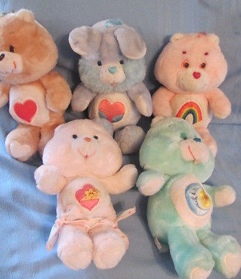 5 Original 1983 Care Bears Plush Cheer Tenderheart Bedtime Baby Hugs & Bunny Cou
