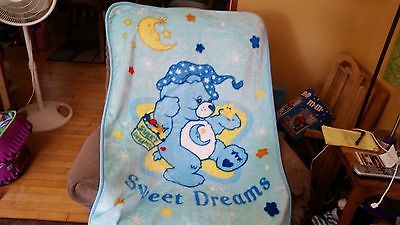 Care Bears Blue Velour Fleece Throw Lap Blanket Bedtime Bear