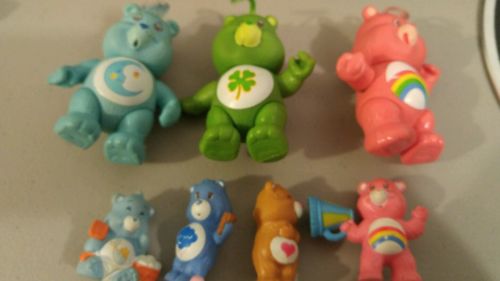 VINTAGE LOT OF 3 80'S CARE BEAR TOY ACTION FIGURES POSABLE PVC 4 minarures