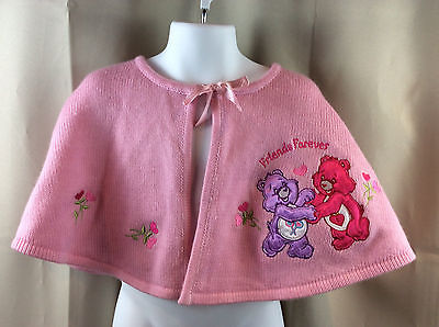 CARE BEARS Pink Knit Sweater Shoulder Cape Shrug Share Secret Bear Girls 2 2T