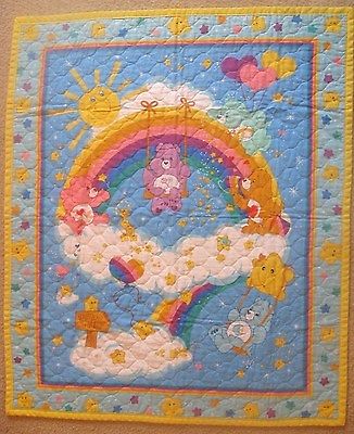 Vintage CARE BEARS Handmade QUILT-Baby/Lap Blanket-Wall Hanging Rainbow Toddler