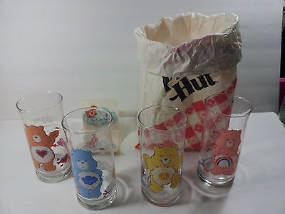 4 Vintage Care Bear Glasses 1983 Pizza Hut Funshine Cheer Grumpy Tenderheart NEW