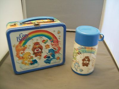 1983 Care Bears Metal Lunch Box W/Plastic Thermos Bottle