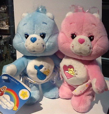 NEW 20th Anniversary CARE BEARS 6" Pink Baby HUGS & Blue Baby TUGS Hugging Plush