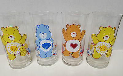 4 ORIGINAL CARE BEARS 1983 LTD ED. DRINKING GLASSES PIZZA HUT AMERICAN GREETINGS