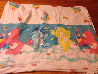 Vintage Care Bears Twin Flat Sheet Rainbow Hearts