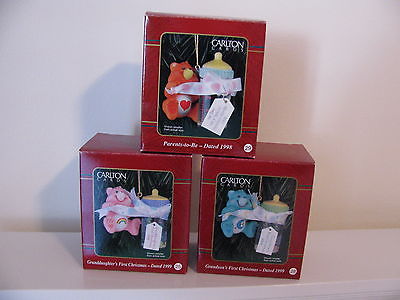 3  Care Bears  CB  Christmas Tree Ornaments  1990's