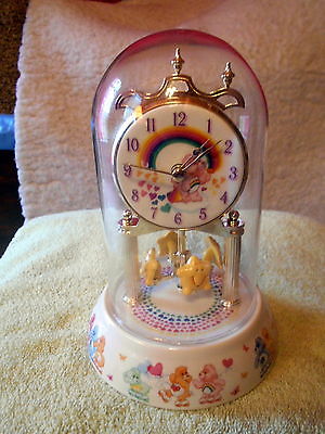 CARE BEAR GLASS DOME CLOCK CERAMIC BASE AND FACE W/CARE BEARS 2004 HARD TO FIND