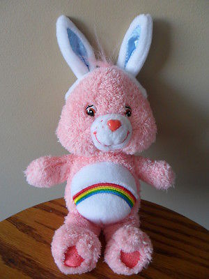 Care Bears Plush Pink Rainbow Cheer Bear Bunny Rabbit Ears Plush Toy Stuffed 