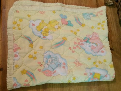 Vintage 1980's Care Bears Crib Quilt Baby Blanket 42