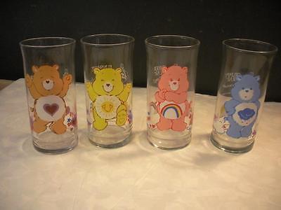 Set of 4 Care Bears 1983 Pizza Hut Collectible Glasses