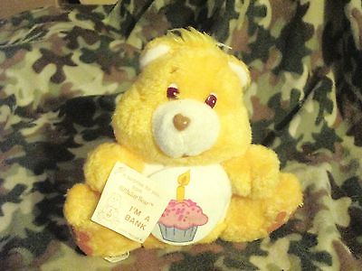 Vintage 1984 CARE BEARS COIN BANK Plush Birthday Bear Yellow American Greetings