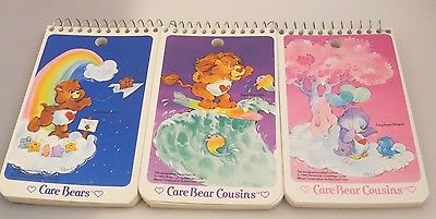 Vintage Care Bears  / Cousins set of 3 mini notepads, unused