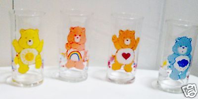 Lot of 4 Original Care Bears Pizza Hut 1983 Limited Edition Drinking Glasses 