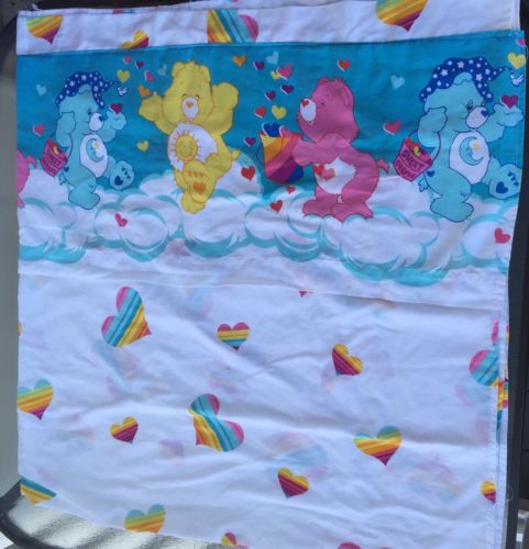 Care Bears Twin Size Flat Bed Sheet Rainbow Hearts Kids Craft Material Fabric
