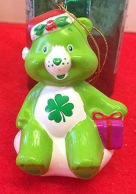 Green Care Bears Good Luck Christmas Ornament 2004 VTG Gift santa hat Cake top