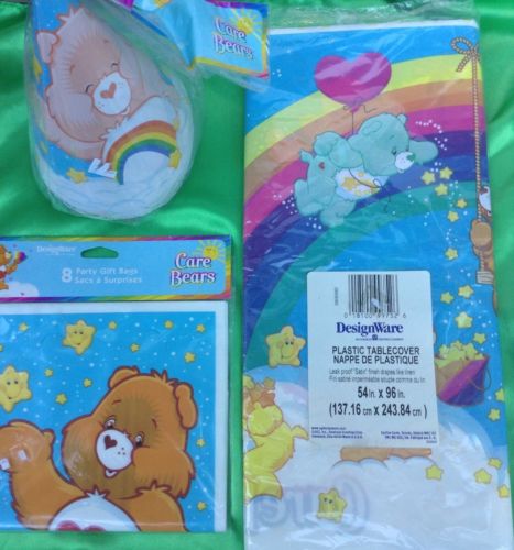 NEW CARE BEARS Birthday Party Supplies. Table Cloth, Hats & Grab Bags