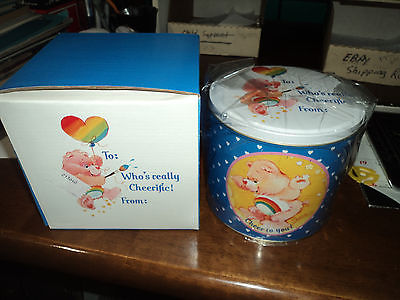 VINTAGE CARE BEAR 1989 NEW IN BOX WITH TIN SATIN PLUSH PINK
