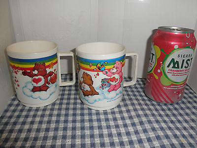 Set of 2 Vintage Deka Cups 1983 Care Bears Plastic Kids Mug Cup Glass