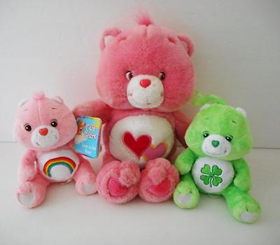 Lot of 3 Care Bears 1 Large Love a Lot Bear Mint & Tag 2 Small Good Luck Cheer