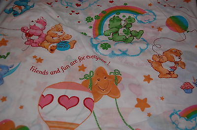 Vintage 1982 Care Bears Twin Flat Sheet Balloons Rainbows Clouds