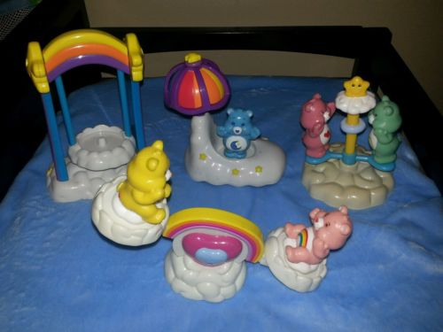 Care bear playground cloud car, merry-go-round, see saw, swing & 5 bears