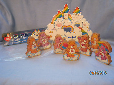 1985 STAND-UP CARE-A-LOT CASTLE PLUS 7 1984 WOODEN CARE BEARS..SECRET AND 6 MORE