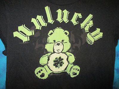 Hot Topic Black Care Bears GOTH Care Good Luck Bear Unlucky Babydoll T Shirt XL