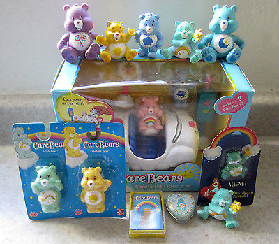 CARE BEARS Toy Lot – Cloud Car, posable figurines, magnet, cards