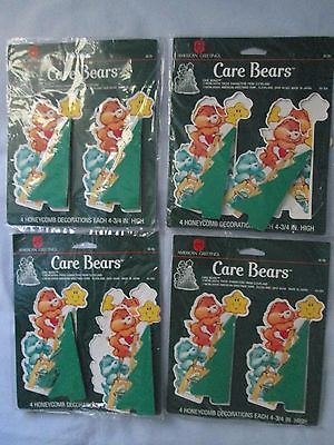4 Pks of 4 Ea 1986 Care Bears Honeycomb Christmas Decorations 4 3/4