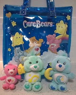 Care Bears Bulk Bundle Lot Clear Blue PVC Carry Bag McDonald's Toys Plushies