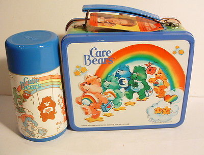 1983 CARE BEARS STUNNING MINT UNUSED METAL LUNCHBOX WITH THERMOS