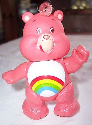 Vintage Care Bears Pink Rainbow Cheer Bear 1983 PVC Poseable Toy Figurine