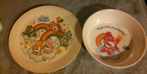 Vintage 80s Care bears Childrens Plate and Bowl 