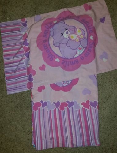 Vintage 2 Pc. Care Bears Bed Twin Flat Sheet & Pillowcase EUC Crafts Material