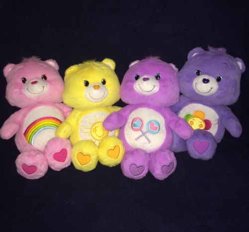 4 CARE BEARS! Cheer, Sunshine, Share, & Harmony Bear! Plush Stuffed Animals Lot