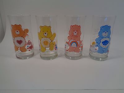 4 Care Bear Drinking Glasses Funshine Grumpy Tenderheart Cheer 1983 Pizza Hut