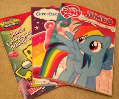 3 BUNDLE coloring books NEW 48 pack crayons, my little pony spongebob carebears