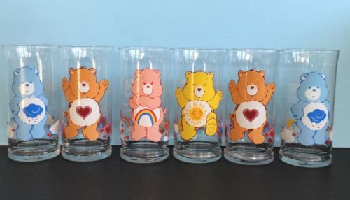 Care Bears Pizza Hut 6 Glasses 1983 Cheer Funshine Tenderheart Grumpy Bear 