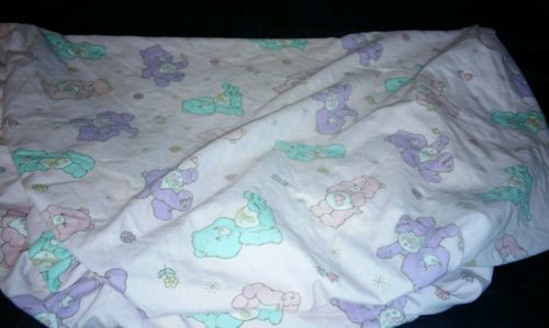 Vtg 1980s Care Bears Fitted  Crib Sheet Fabric Material pink